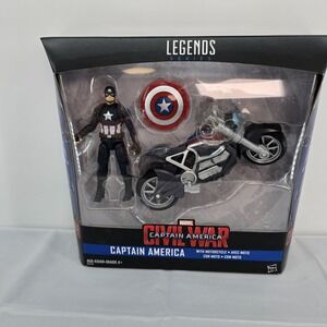 CAPTAIN AMERICA w/ MORTORCYCLE FIGURE SET‎ CIVIL WAR MARVEL LEGENDS MISP 4" 2015